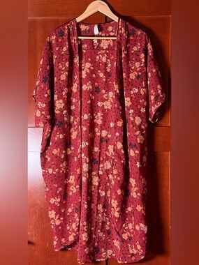 Live 4 Truth Rust Floral Semi-Sheer Open-Front Kimono One Size